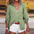 Women's Loose Fit Solid Color Long Sleeve Buttoned Blouse - View 12 | SAMAG