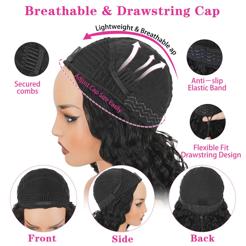 Burmese Curly Half Wig Human Hair 3 In 1 Seamless Flip Over Wigs Human Hair with Drawstring 250% Density Full Machine Made Headband Wig Beginner Friendly
