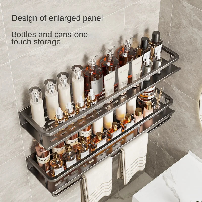 Light luxury kitchen multi-functional storage rack wall-mounted spice rack hole-free seasoning stainless steel wall storage rack