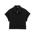 TFMLN Fashion Set For Women Summer 2025 New Slim Lapel Zipper Short Sleeve Coat Top Wide Leg Pants Two Piece Set Leisure Black