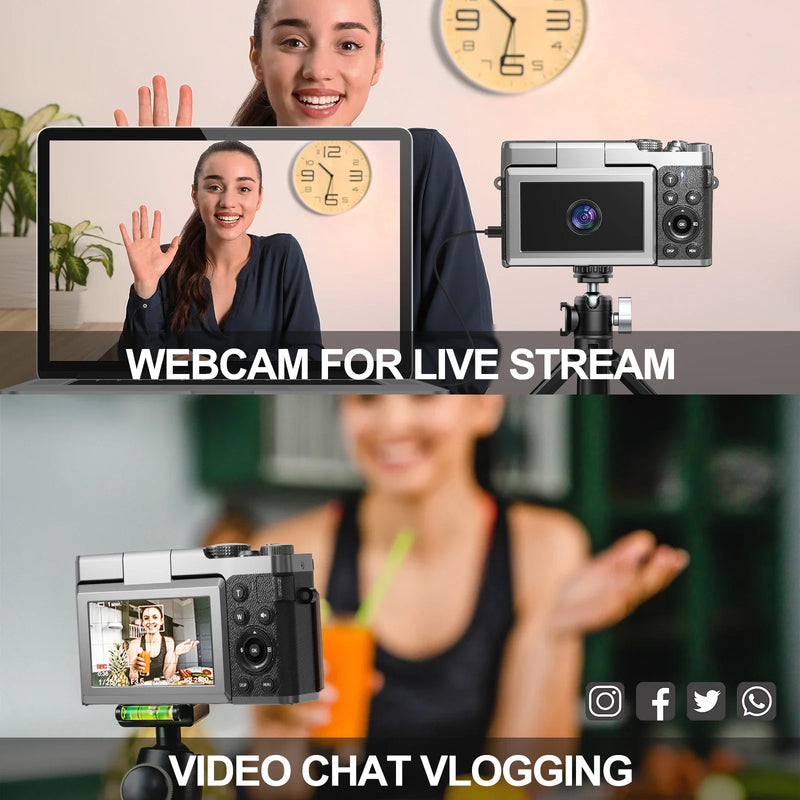 NBD Digital Camera 56MP Cameras for Photography 4K Camera 180°Flip Screen Digital Point and Camera with 16X Zoom Compact Camera