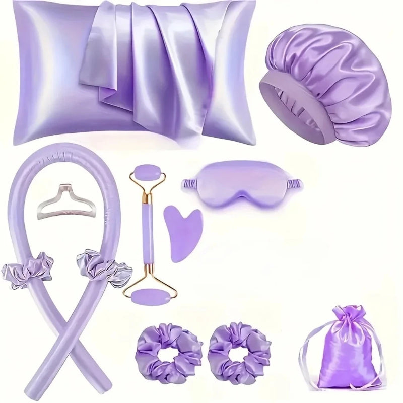 4/12Pcs Styling Kit Heatless Silk Curler with Sleeping Mask Shower Cap for Women and Girls Beauty Kit Travel Hair Styling Tools