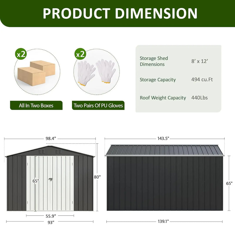 8.2x12 FT Outdoor Storage Shed, Metal Garden Tool | SAMAG