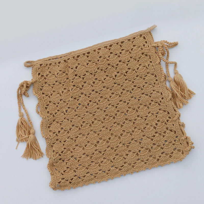 High Quality Bikini Cover Up Mini Skirt Beach Skirt Hollow Out Tassel Bandage Short Beach Skirt Cover-Ups 100% Handmade