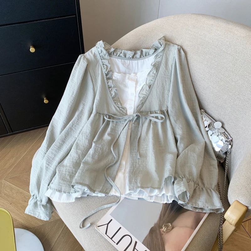 Korean Casual Sweet Fungus Lace Collar Women's Shirt - View 7 | SAMAG