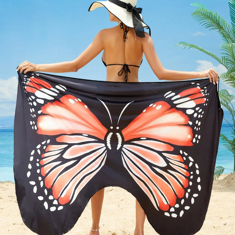 Women Sexy Beach Skirt Butterfly Print Wrap Cover Up Elegant Seaside Vacation Outfit Lightweight Summer Beachwear Fashion Soft