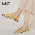 Woven Mules Outdoor Slippers Summer Beach Casual Slides Shoes Point Toe Low Heel Sandals Women Muller Zapatos Big Size 43 мюли 뮬