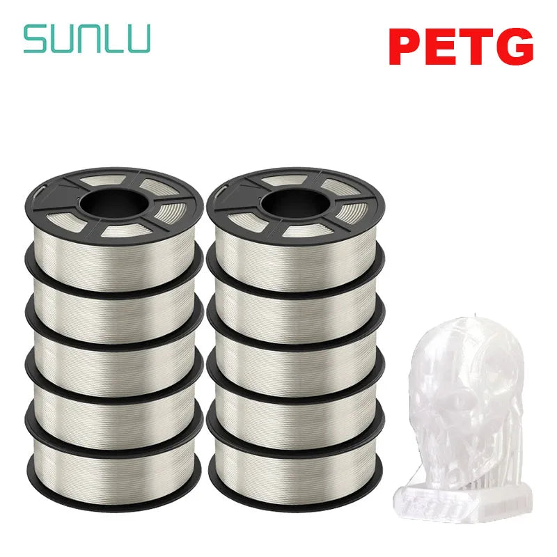 SUNLU PETG 3D Filament 1KG Biodegradable 1.75MM 10Rolls Bright Color Good Toughness Excellent Acid Alkali Weather Resistance