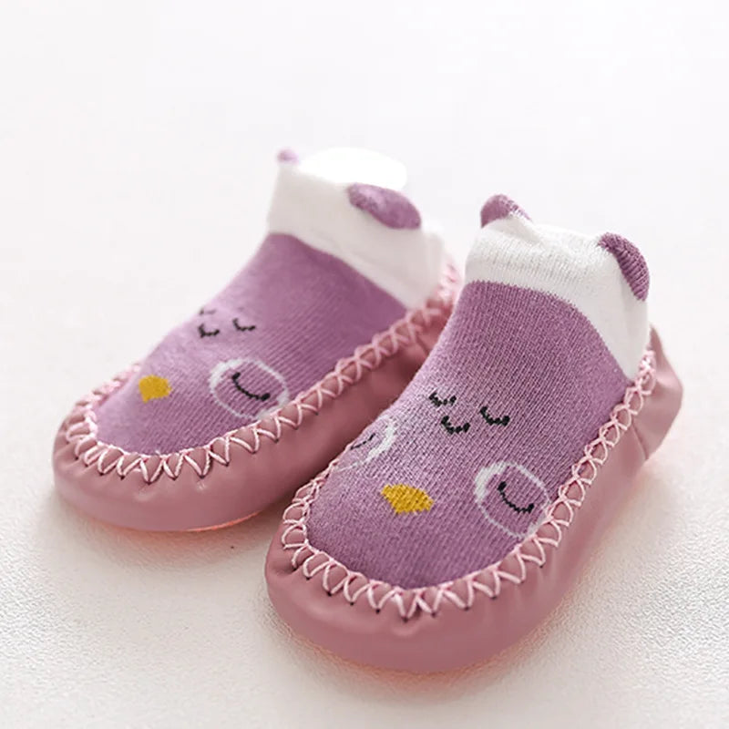 Baby Shoes Cotton Floor Socks Shoes Cartoon Cute Baby First Walkers Toddler Shoes Girl Boys Kids Soft  PU Sole Shoe Anti-slip