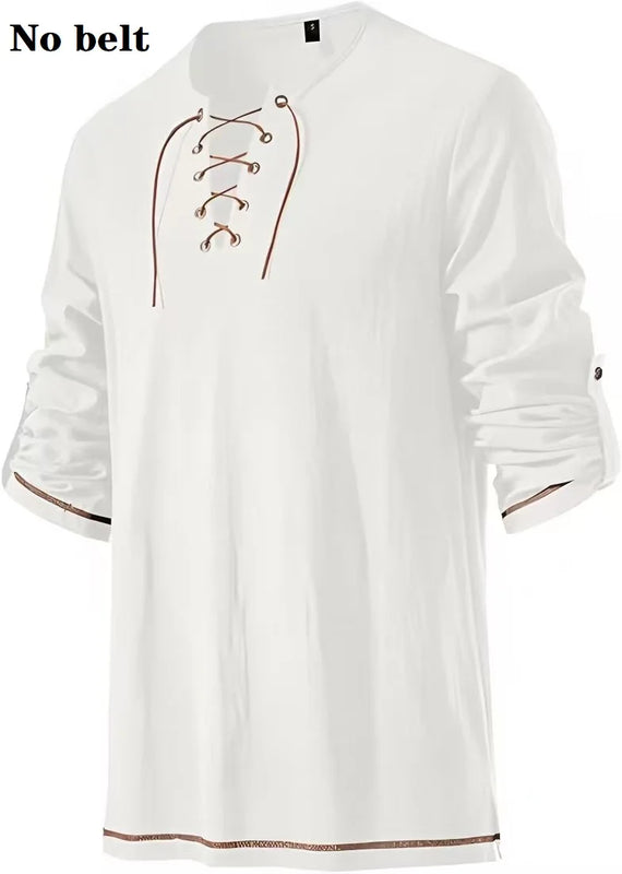 Men Medieval Lace Up Linen Long Sleeve Tunic Viking | SAMAG