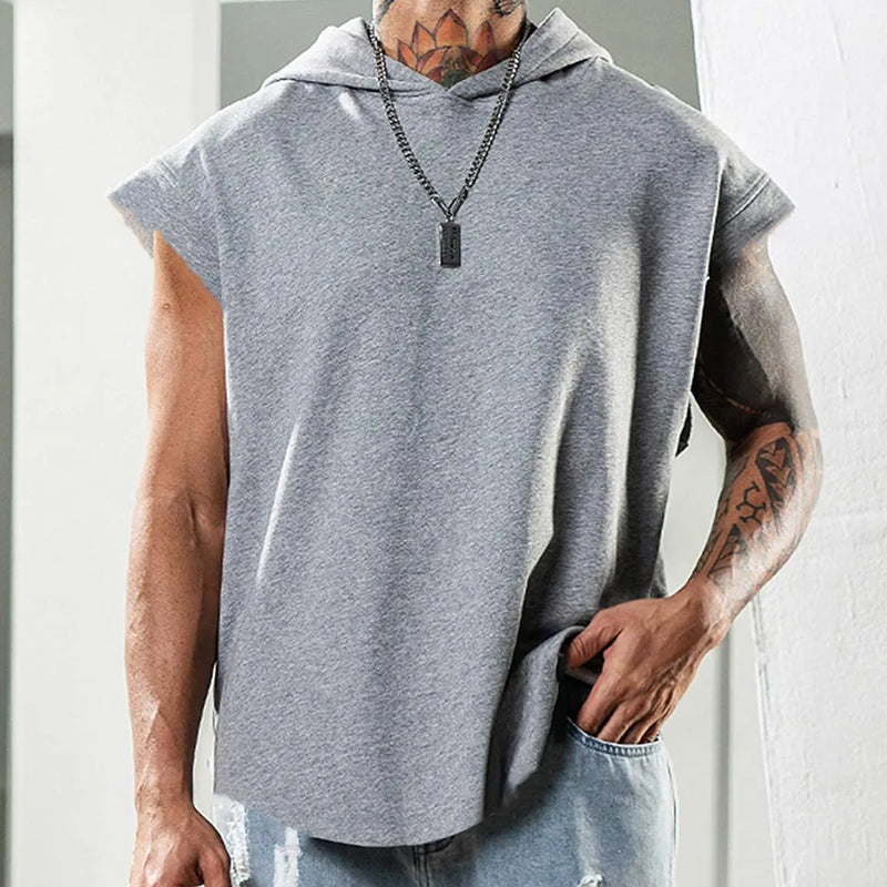 2025 Vest  Hooded Solid Color New Men's Casual Pullover Sports Men's T-shirt Sleeveless Men's Waistcoat Loose