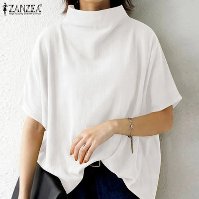 ZANZEA Causal Pure Cotton Blouse Summer Women Solid | SAMAG