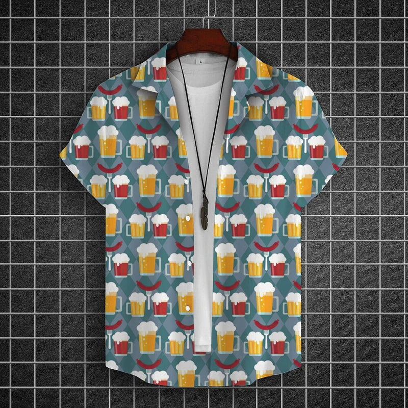 Hawaiian Shirt For Men 3d Beer Printed Short Sleeve Party | SAMAG