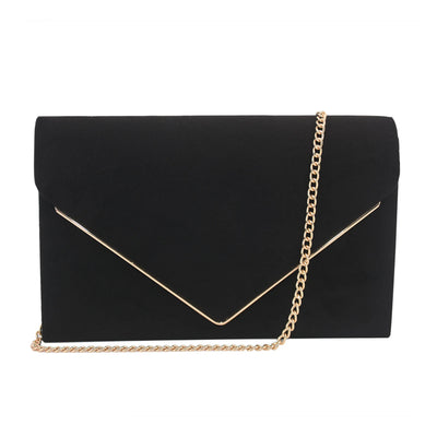 Black Faux Suede Clutch Bag Facny Elegant Formal Wedding | SAMAG