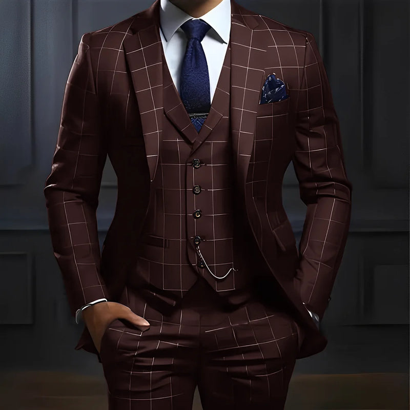 Plaid Men's suit 3 piece Suit Formal Business Work Clothes Party Groom Wedding Tuxedo Custom Color XS-5XL Suit Men