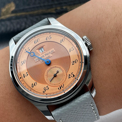 Spot goods NEW Pierre Paulin Jumping Hour Men Watch Salmon Dial Automatic St17 Mechanical Vintage Date Window 38mm | SAMAG