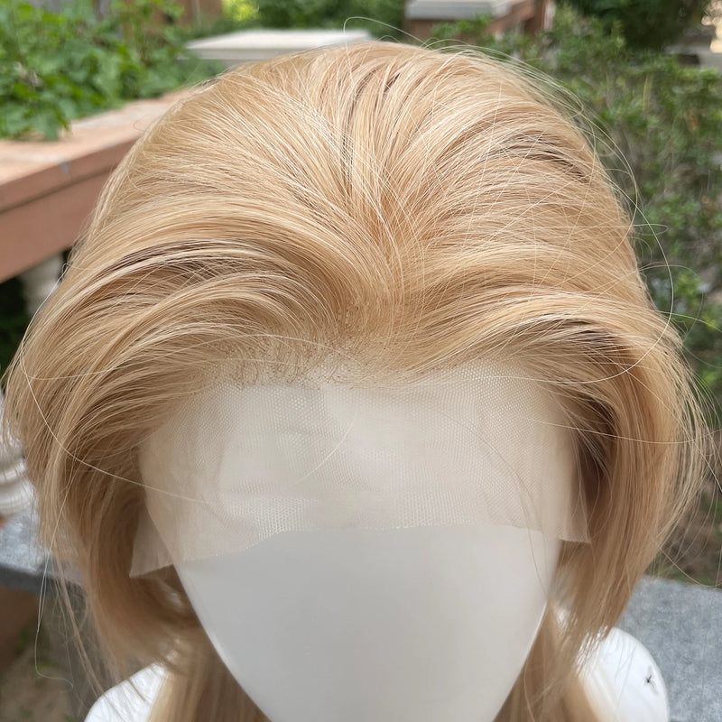 Blonde Mixed Color 13x4 Synthetic Lace Front Wigs for Women Cosplay Shoulder Length Short Curly Synthetic Wigs Layers Ponytails