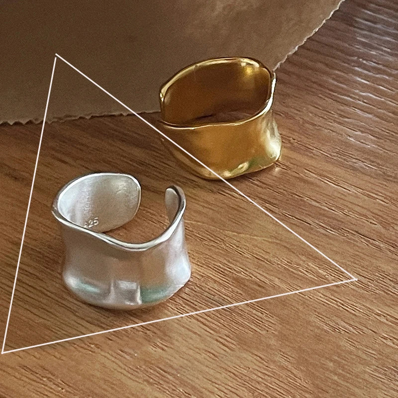 VENTFILLE 925 Sterling Silver Ring for Women Girl Gift Retro Open Trend Unique Design Geometric Asymmetric Jewelry Dropship