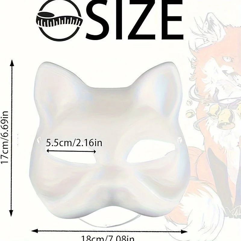 1-10pcs Japanese Mask Paper Blank Mask Halloween Cosplay Cat DIY Paintable Half Face Mask Animal Costume Party Decor Craft Prop