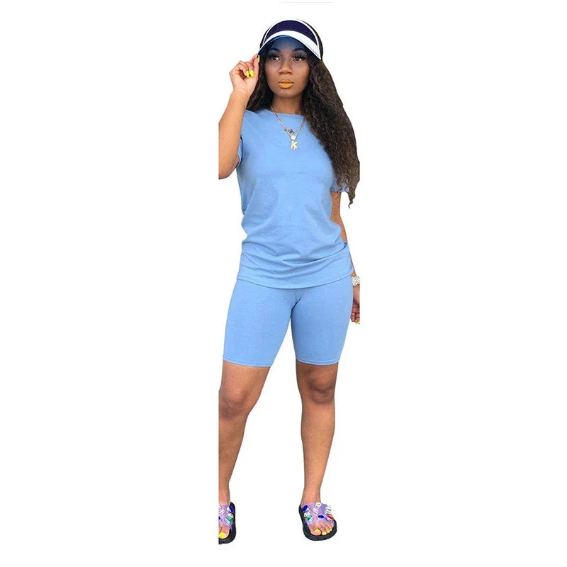 Womens Solid Color Tracksuit High Quality Hot Sales T-Shirt +Shorts 2 Piece Set Luxury Jogging Outfit Summer Casual Short Suit