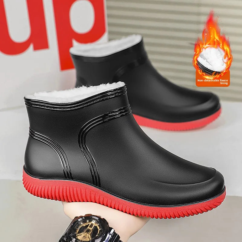 Men's Winter Fleece Lined Rain Boots Warm Cotton Work Safety Rubber Boots Outdoor Fishing Water Shoes Special for Delivery Ri...