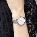 Stainless Steel Mesh Strap Women's Watch 36mm Silver Minimalist Dial Japanese Quartz Movement 6.9mm Slim Clock 3Bar Life Waterproof Local Fast Shipping Hannah Martin Brand Watch