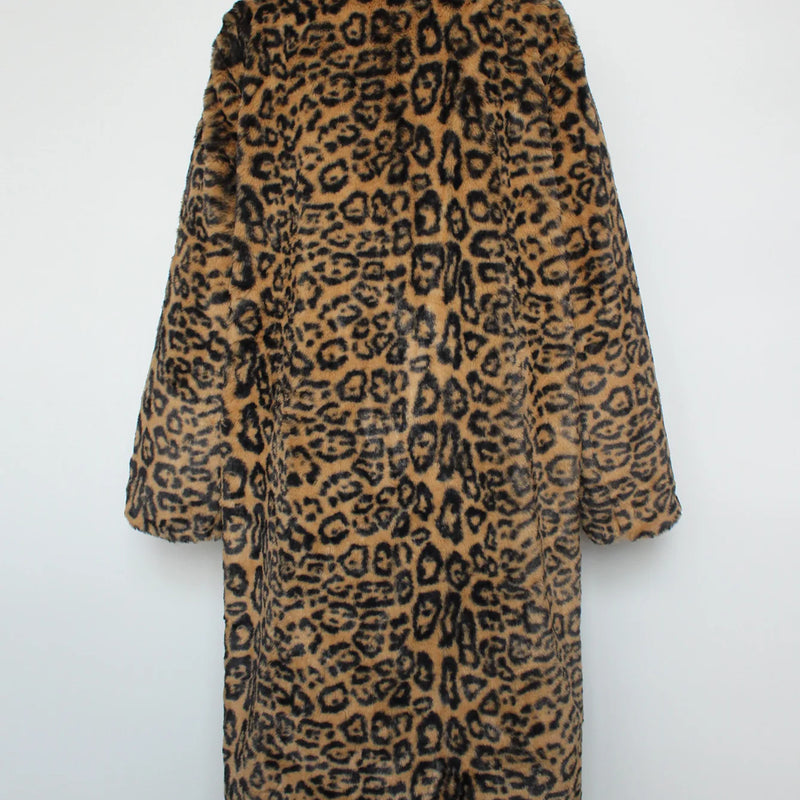 2026 Men Faux Fur Leopard Print Long Coat Full Sleeve Thick Warm Jackets Lapel Loose Streetwear Cardigan Jacket Autumn Winter