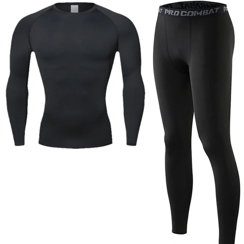 Winter Men Thermal Underwear Set Mens Fleece Lined Warm Undershirts Long Johns Compression Tights Fitness Sports Tracksuit Set