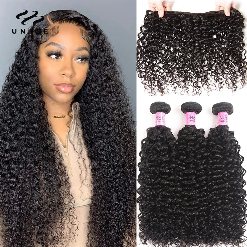 UNice Hair Curly Bundles 100% Human Hair Bundles 8-26 Inch Natural Color Virgin Human Hair 1/3Pcs Bundles