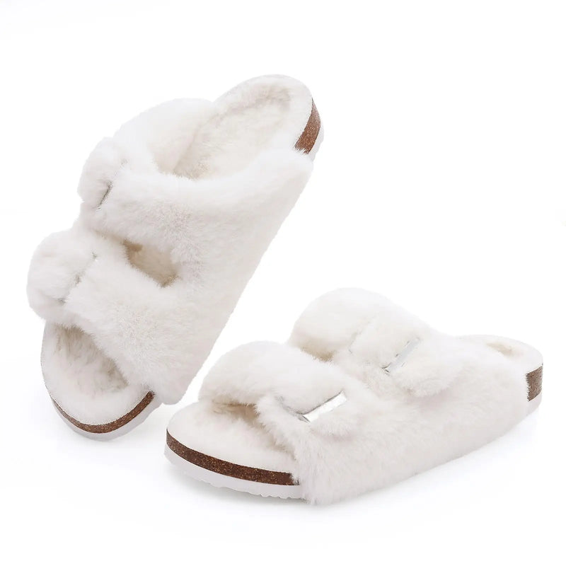 Evshine Winter Fur Clogs Slippers For Women Men Cork Footbed Plush Lined Mules Fuzzy Suede Potato Shoes Warm Furry House Clogs