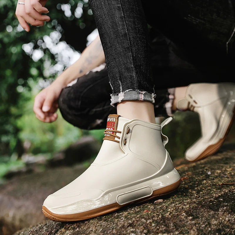 Men Ankle Rubber Boots Woman Rain Shoes Waterproof Fishing Shoes Work Garden Short  Kitchen Shoes Fashion Non-slip Rain Boots