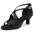 Latin Suede Dance Shoes for Womens New Rhinestone Buckle Soft Sole Ballroom Jazz Salsa Pumps Stage Professional Indoor Stiletto