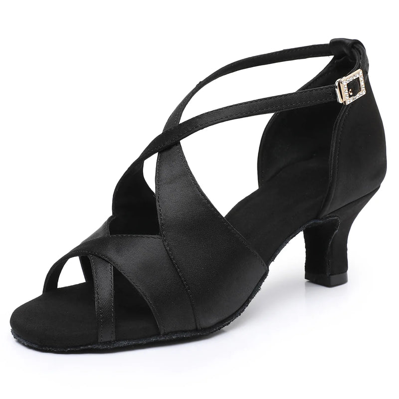 Latin Suede Dance Shoes for Womens New Rhinestone Buckle Soft Sole Ballroom Jazz Salsa Pumps Stage Professional Indoor Stiletto