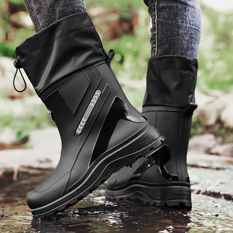 Men's high-top casual rain boots four seasons anti-slip waterproof wading fishing water shoes car wash snow kitchen rain shoes