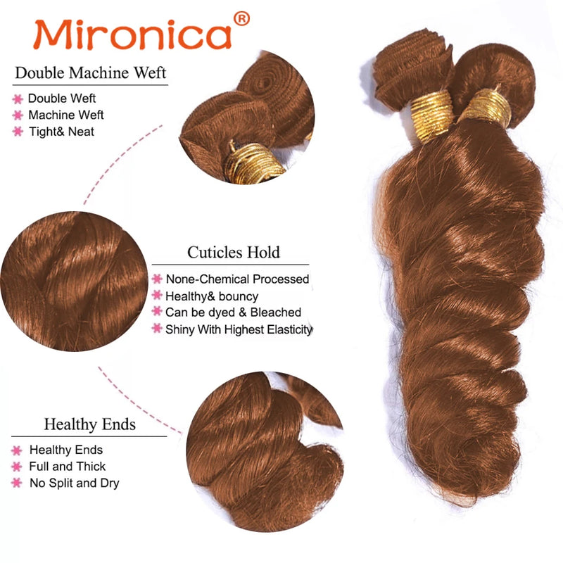 Loose Wave 30# Brown Human Hair  Bundles With 13X4 HD Closure Malaysian Virgin 12A Human Hair 3Bundles With Closure Raw Hair
