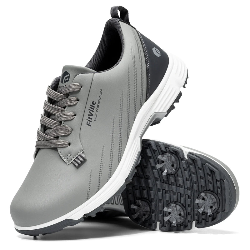 FitVille Men'S Wide Toe Box Spiked Golf Shoes Stable Anti-Slip Outsole Built-In Arch Support Lightweight Comfort Golfing Sneaker