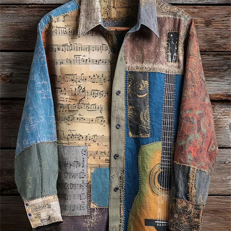 New Vintage Distressed Patchwork Guitar Sheet Music Print | SAMAG