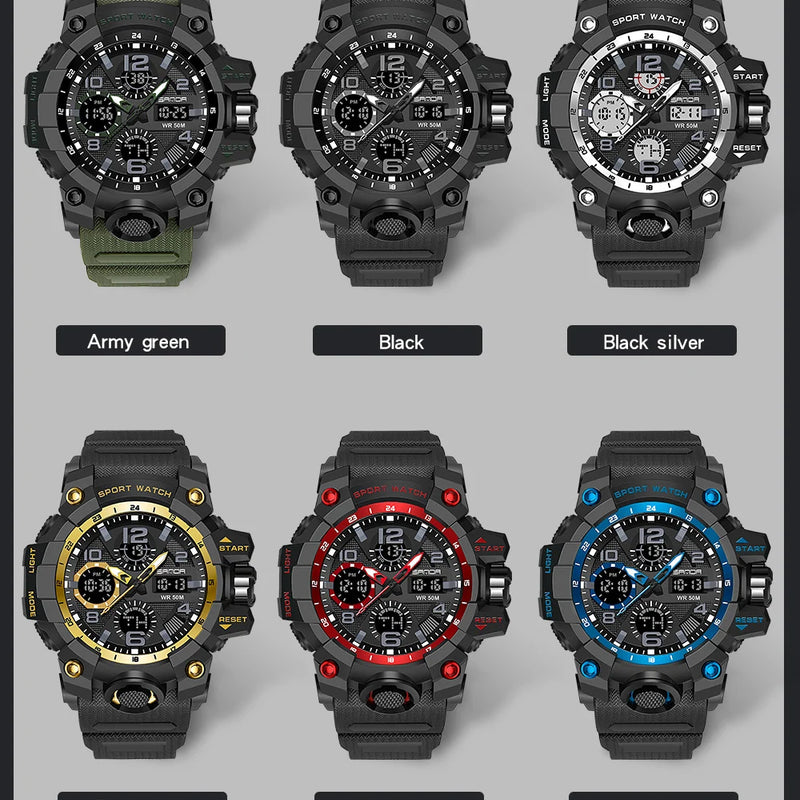 Fashion SANDA 6021 Dual Display Men's Electronic Watch Sport Multi Functional Waterproof LED Student - Visuel 6 | SAMAG