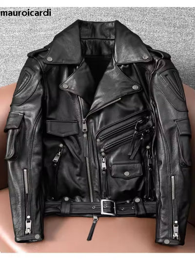 Mauroicardi Spring Autumn Cool Hard Black Pu Leather | SAMAG