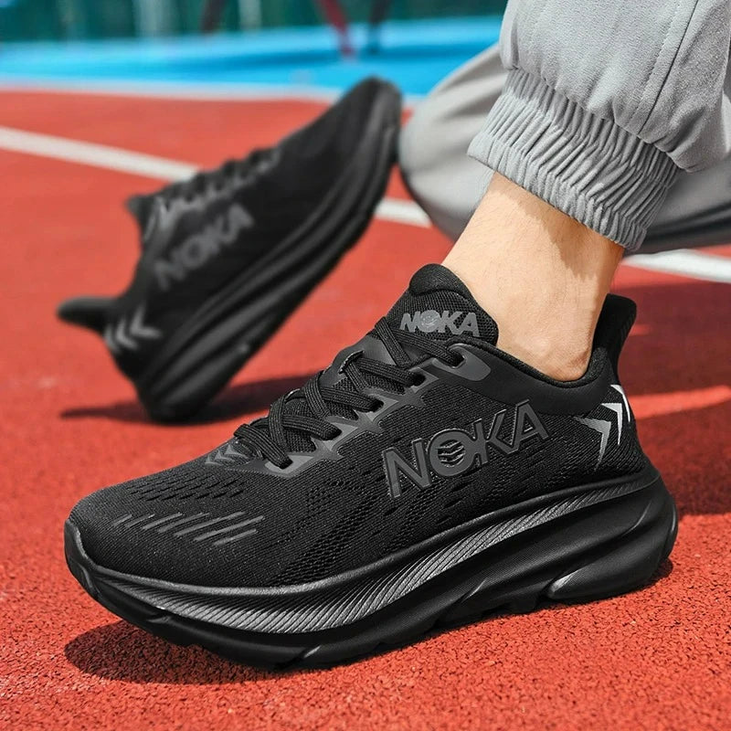 Men's Carbon Plate Running Shoes Breathable Lightweight Marathon Athletic Nonskid Elastic Sports Sneakers