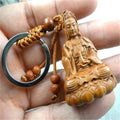Natural wood mahogany three-dimensional engraving Guanyin barrel keychain Buddha key ring jewelry gift for men and women 1pc