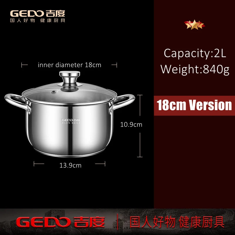LFGB Certificated Ultra Thick 304 Stainless Steel Kitchen Stockpot Accurate Scale Stewpot Tempered Glass Saucepot for Kitchen