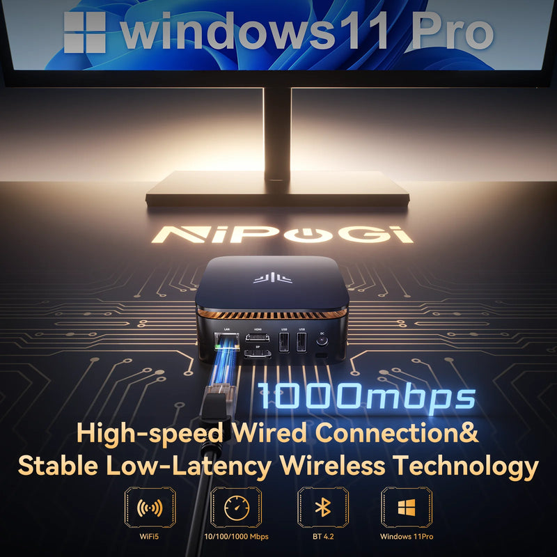 NIPOGI Mini PC AMD Ryzen 3 3250U Desktop Mini Computers 8GB RAM 256GB M.2 SSD WiFi 5, BT 4.2,DUAL 4K Display Windows 11 Pro