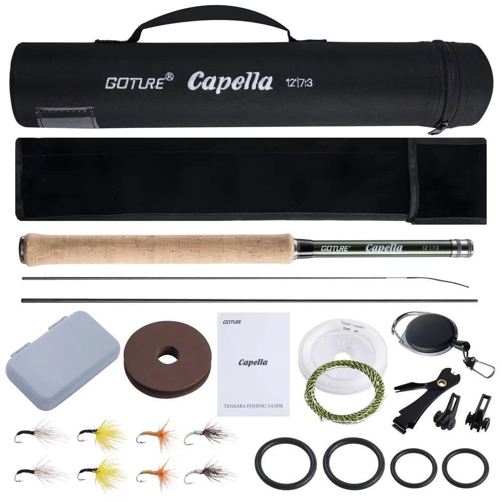 Goture 3.6m Tenkara Rod Set with Spare Tip Section&Storage Bag Complete Beginner Tenkara Fishing Kit for Travel Hiking Camping