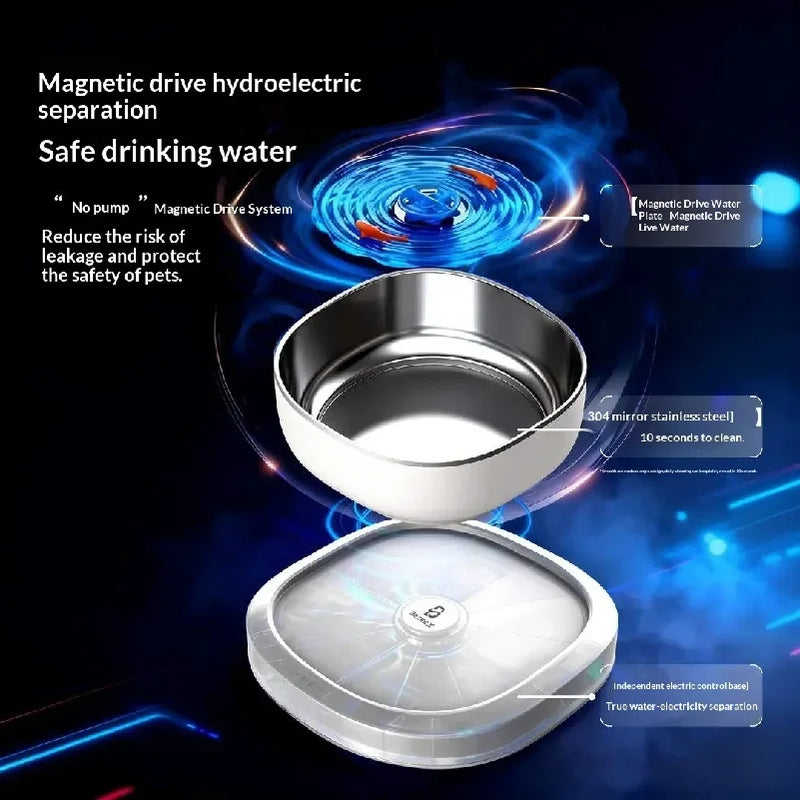Magnetic Drive Wireless Cat Water Fountain 100 Days Long Battery Life Ultra Quiet Filter-Free Suspension Pet Water Bowl