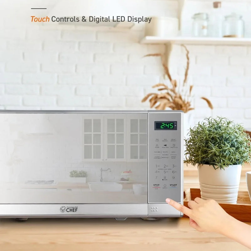0.7 Cu Ft Countertop Microwave Oven, 700W with Digital LED Touch Controls, 10 Power Levels, Push Button Door, Stainless Steel