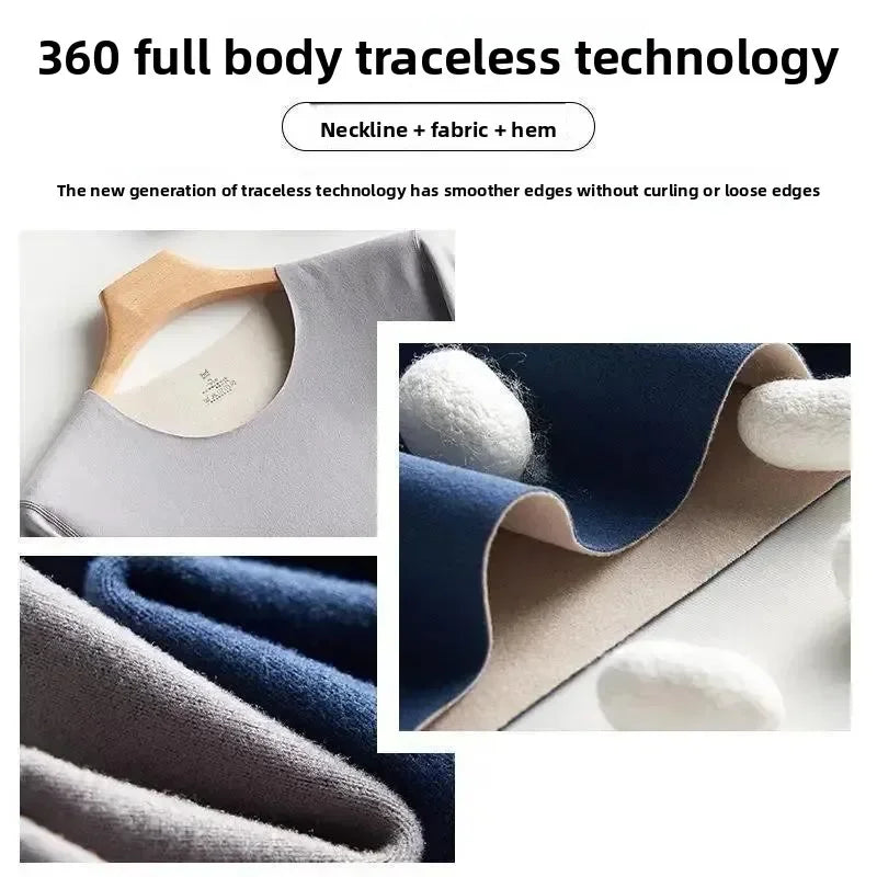 Men's Thermal Underwear Set Thick Fleece No Trace Autumn Clothes Pants Set Autumn Winter Cold Insulation Warmth
