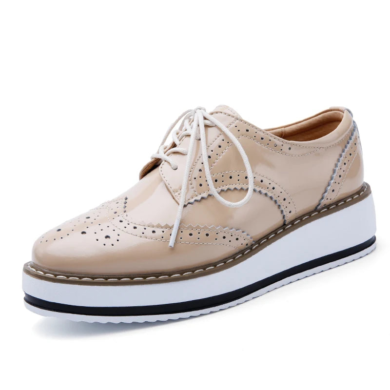STRONGSHEN British Style Women Brogue Shoes Round Toe Oxfords Platform Casual Leather Footwear Increase 4.5cm Sapatos Chaussures