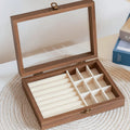 Retro Elegant Wood Jewelry Box Glass Lid Dust-proof Jewelry Organizer Velvet Storage Box Ring Display Holder Desk