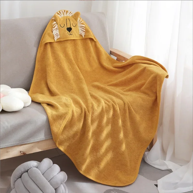 Thickened Absorbent Cotton Baby Bath Robe Cartoon Hooded Design Portable Soft Swaddle Blanket Infant Shower Daily Care Towel